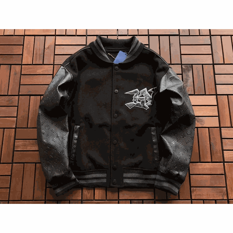 Louis Vuitton LV Monogram Leather Varsity Jacket Black