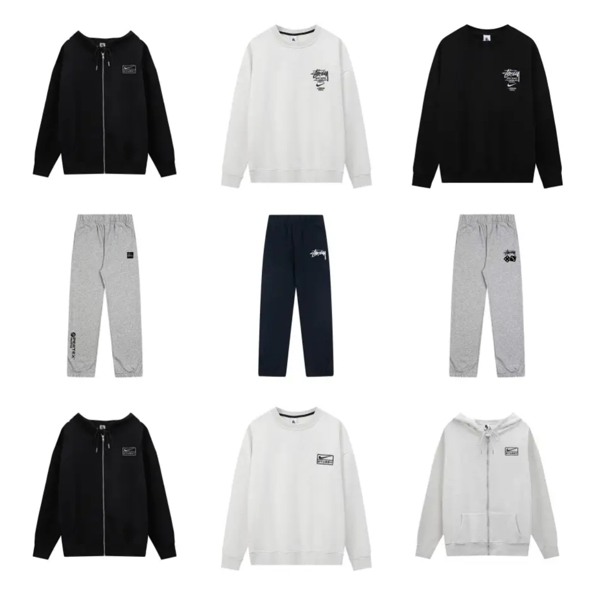 Nike Stussy Collaboration Sweatshirt and Pants Set Casual Tracksuit Multicolor