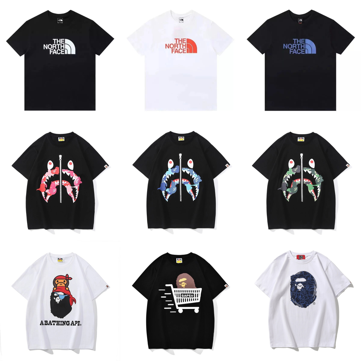 The North Face Logo Print Casual T-Shirt Black and White