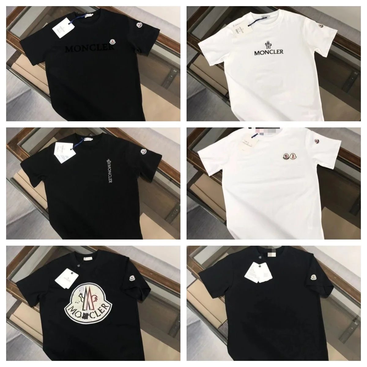 Moncler Logo Print Casual T-Shirt Black and White