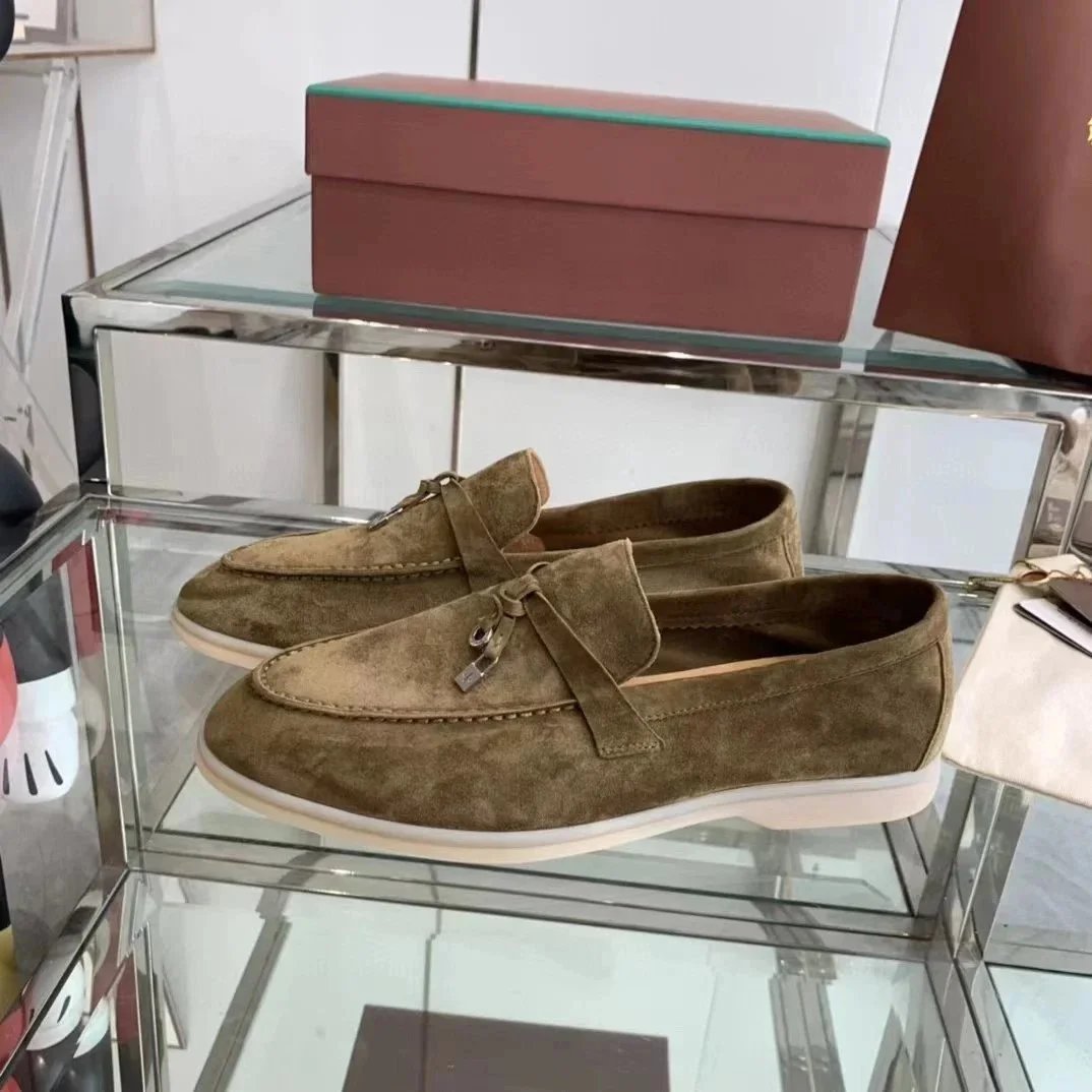 Loro Piana Summer Walk Loafers Casual Suede Shoes Brown