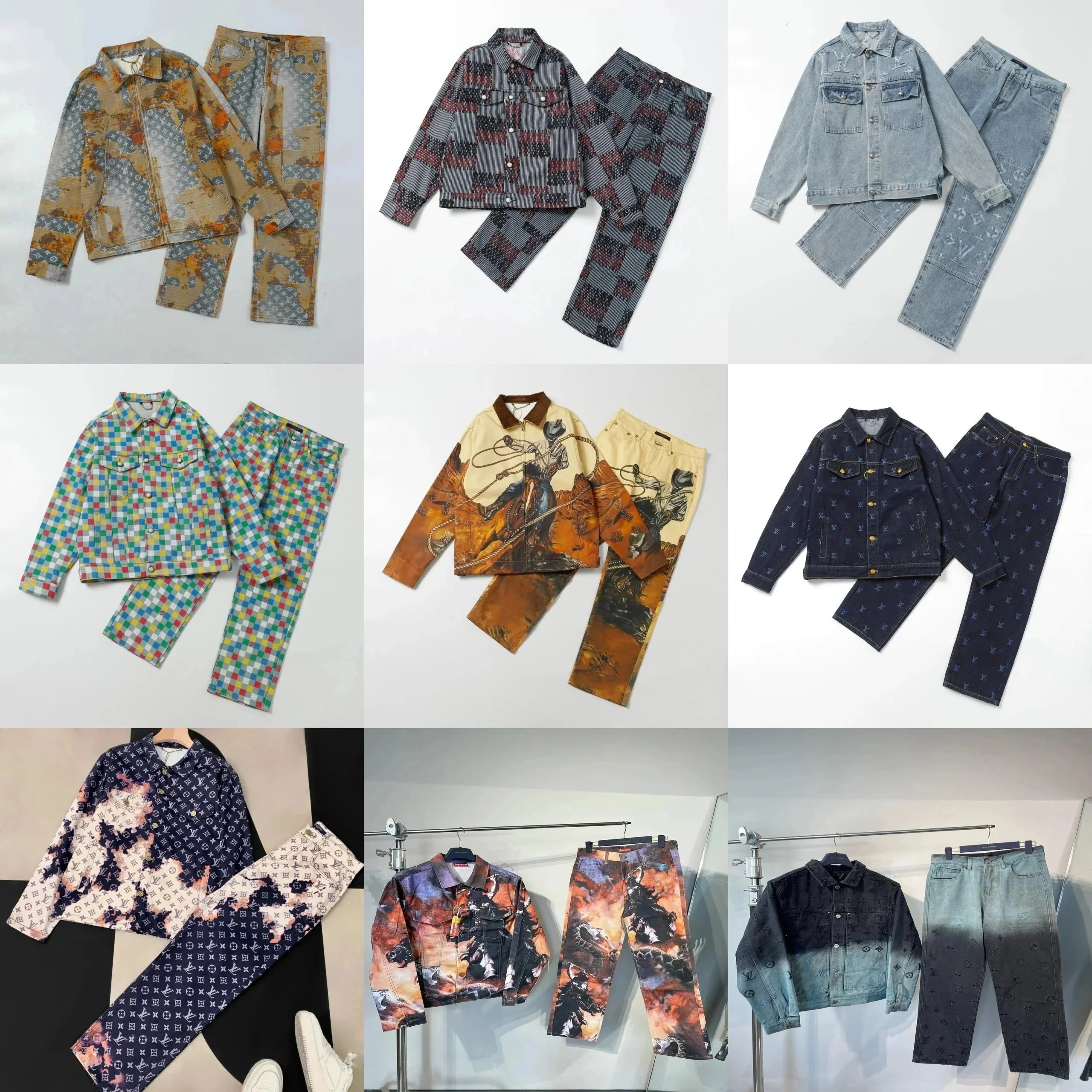 Louis Vuitton LV Monogram Denim Jacket and Jeans Set Casual Blue