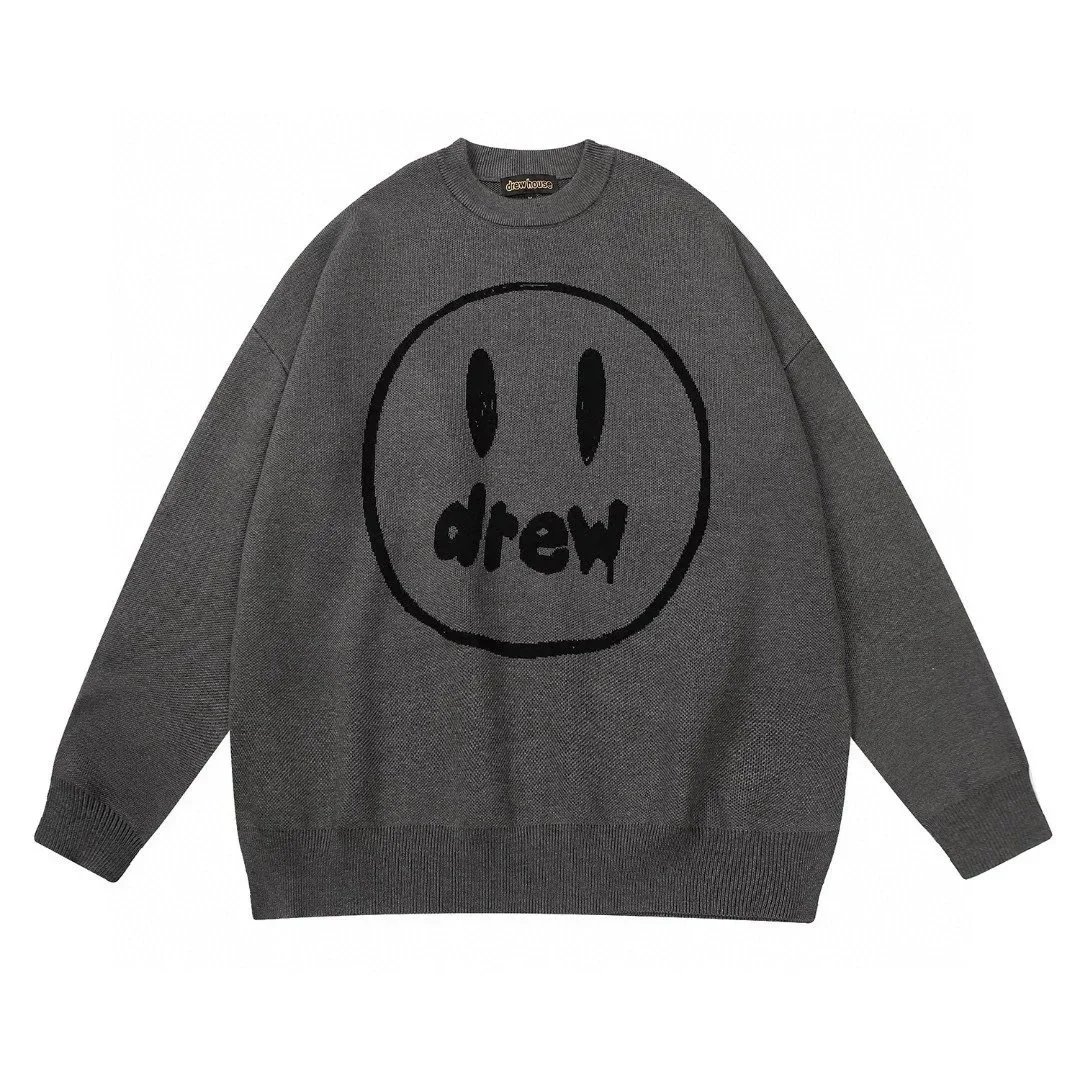 Drew House Smiley Logo Crewneck Sweater Casual Knitwear Gray