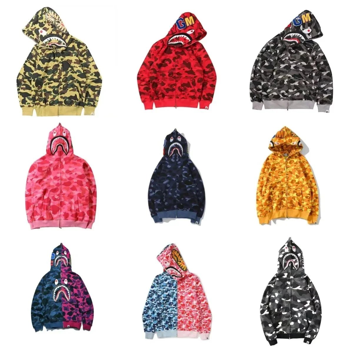 A Bathing Ape BAPE Shark Full Zip Hoodie Camouflage Casual Hoodie Multicolor