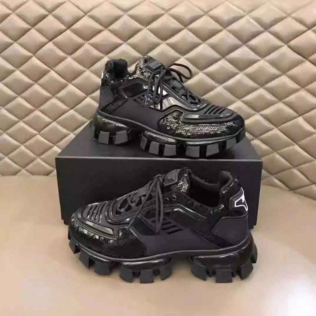 Prada Cloudbust Thunder Sequined Chunky Sneakers Black